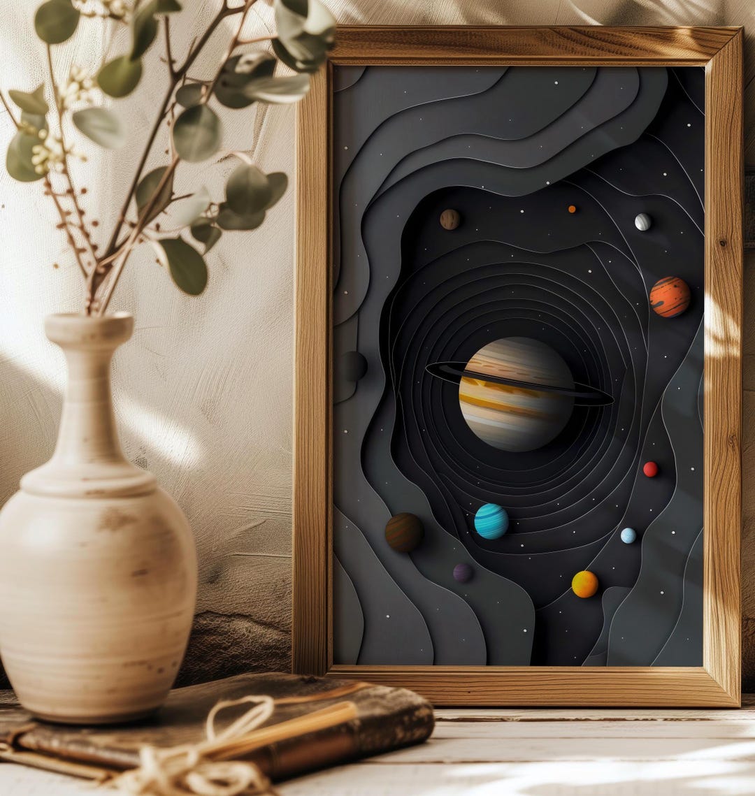 太陽系ウォールアート（印刷可能）：現代天文学ポスター（デジタル