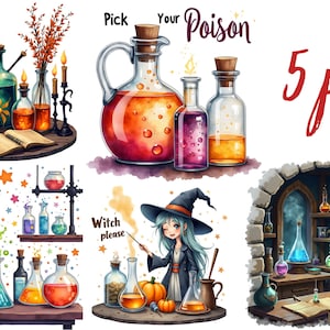 Potion Bottles Witch Clipart,Magic Potion PNG Bundle | Halloween Witchcraft Sublimation | Spooky Laboratory Digital Art,Witch Potion Clipart