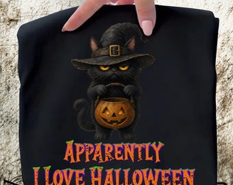 Grumpy Black Cat Witch Hat Halloween PNG, Jack O Lantern Clipart (Digital Download)