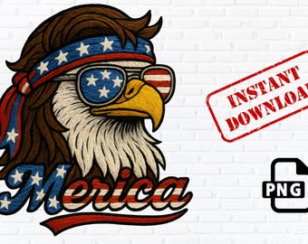 Merica Eagle PNG: 4th of July Patriotic Sublimation Design (Digital Download