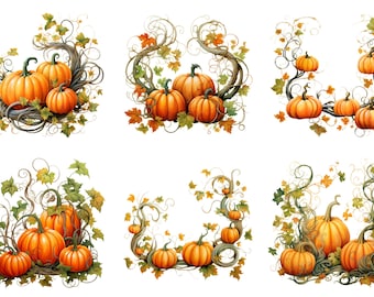 Autumn Pumpkin Vine PNG,Autumn pumpkin design,fall harvest PNG,Thanksgiving clipart,pumpkin vine art,autumn foliage,fall clipart bundle
