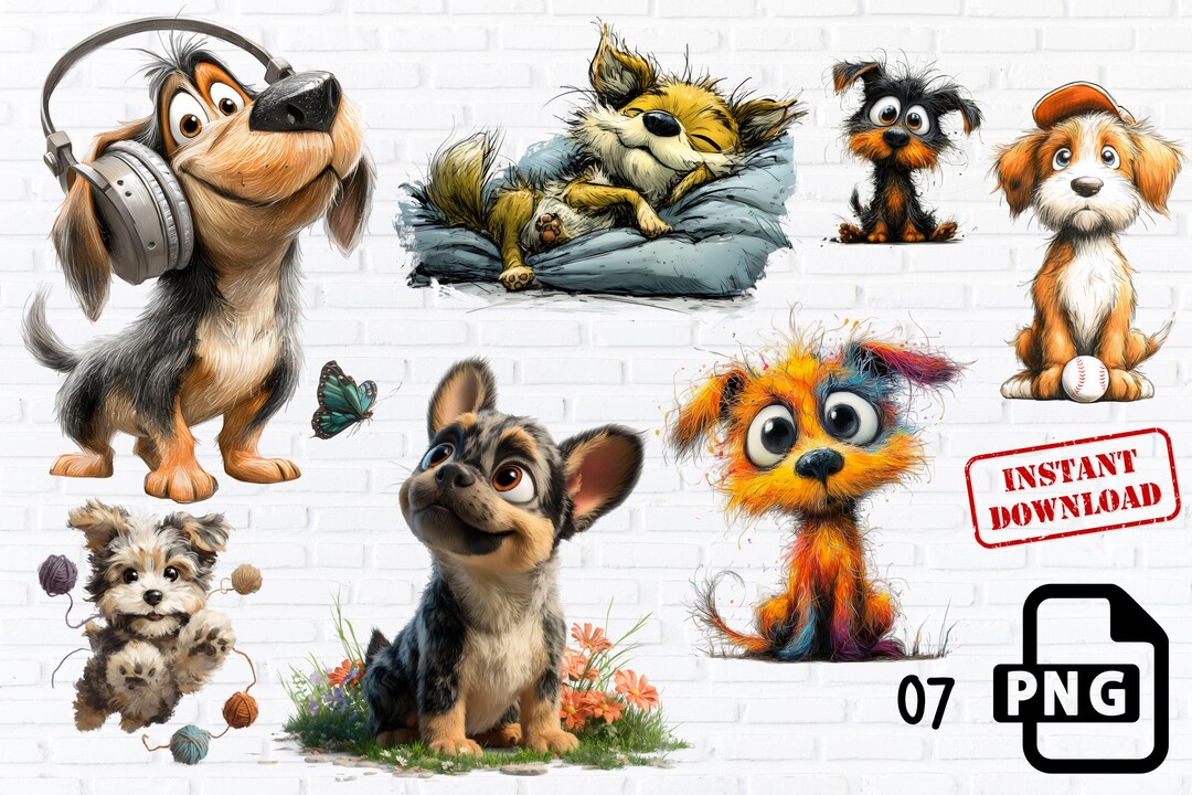 Cartoon Dog PNG Clipart Set, Puppy Illustrations (digital Download) - Etsy
