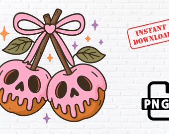 Kawaii Halloween Candy Apple Skull PNG: Spooky-Cute Clipart (Digital Download)