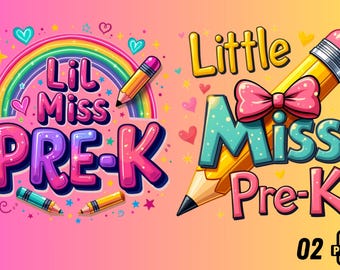 Paquete PNG de Pequeña Señorita Pre-K: Tema de Lápiz Arcoíris (Descarga digital)