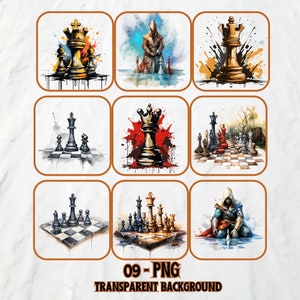 Chessboard & Pieces PNG: Transparent Background Graphics (Digital Download)