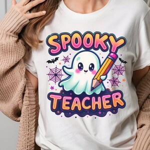 Gruseliger Lehrer PNG, Halloween-Geist-Sublimationsdesign, süße Lehrer-Herbst-Shirt-Kunst, Halloween-Klassenzimmerdekor, digitaler Download