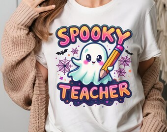 Spooky Teacher Ghost PNG, Halloween Shirt Art (Digital Download)
