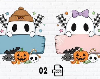 Halloween Ghost Custom Name PNG: Pastel Pumpkin Sign (Digital Download)