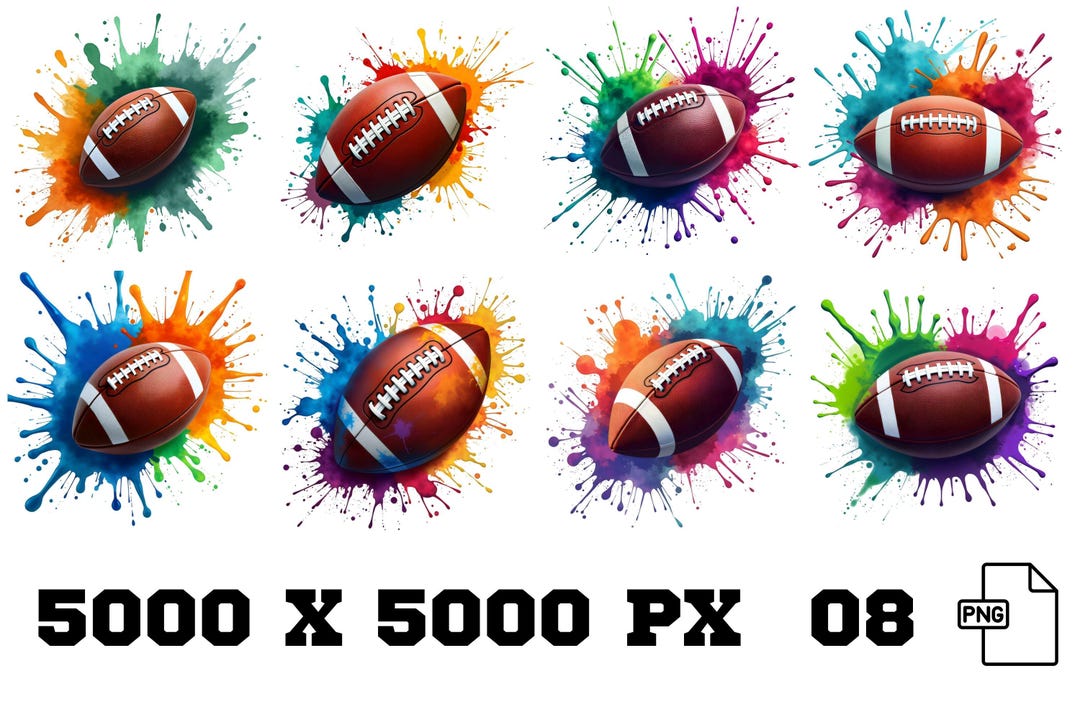 Watercolor Football PNG Bundle: Colorful Splatter Clipart (digital ...