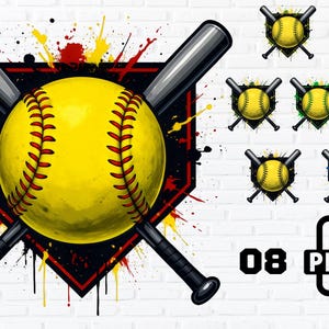 Grunge Softball Bats PNG Bundle: Sublimation Clipart