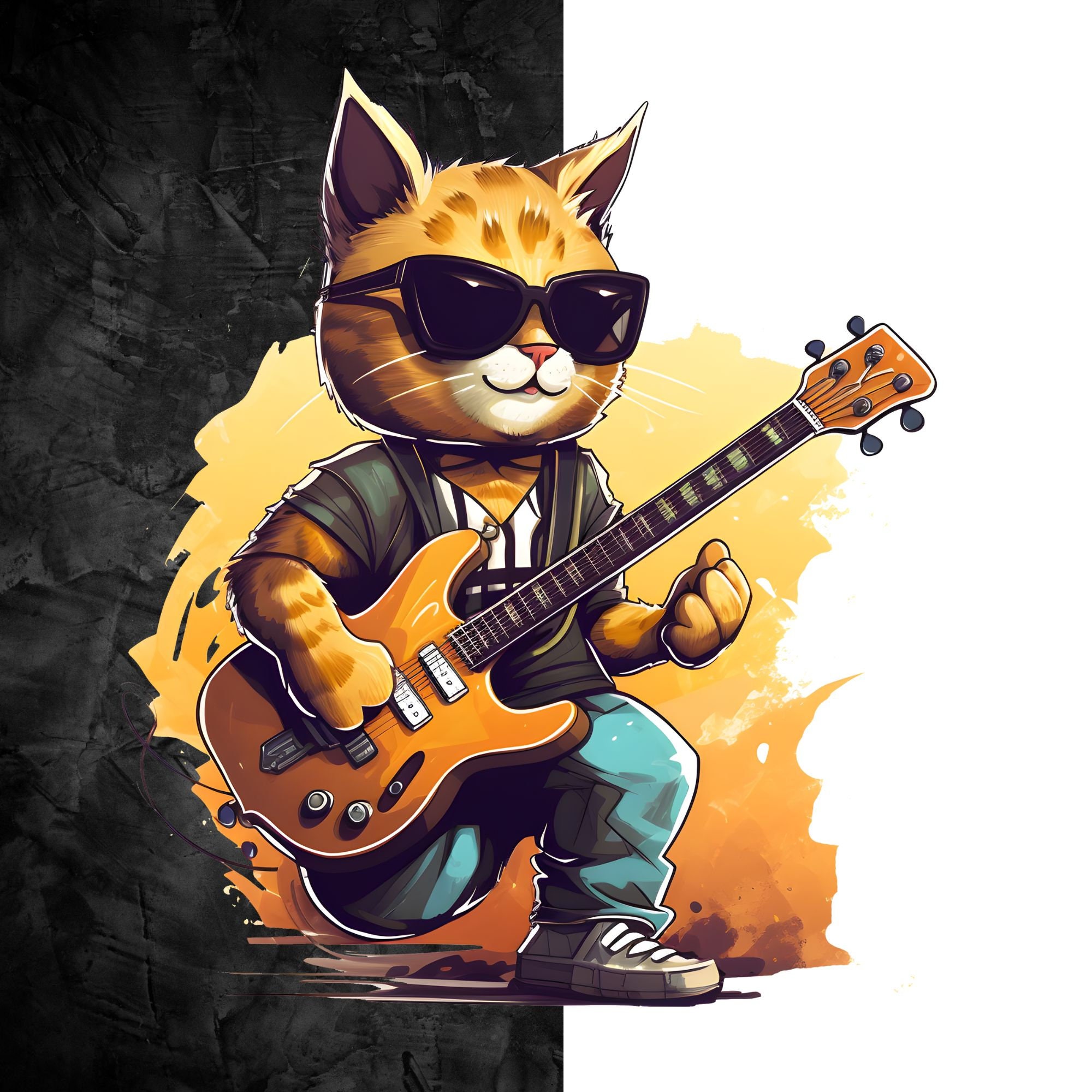 Cat Playing Electric Guitar Png,rocking Cat,cat Jamming on Guitar,cool Cat Rocking Out Png,cat's