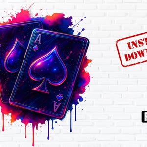 Neon Ace of Spades PNG, Playing Cards Clipart, Galaxy Poker Art, Solid Color Background, Casino Sublimation, Instant Digital Downloa