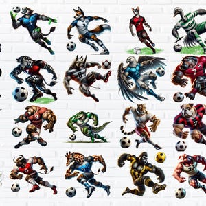 Anthro Soccer Players PNG, Animal Football Clipart, Sportowy projekt sublimacji, Furry Soccer Art, Pobieranie cyfrowe, Fantasy Soccer Team