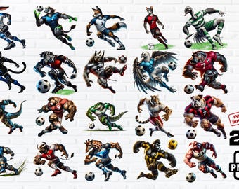 Tier Fußball Clipart: Anthropomorphes PNG, Sport Sublimation (digitaler Download)