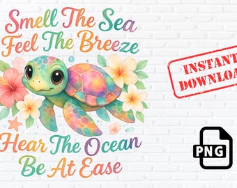 Meeresschildkröte Sommer Strand PNG: Ozean Zitat Sublimationsdesign (Digitaler Download)