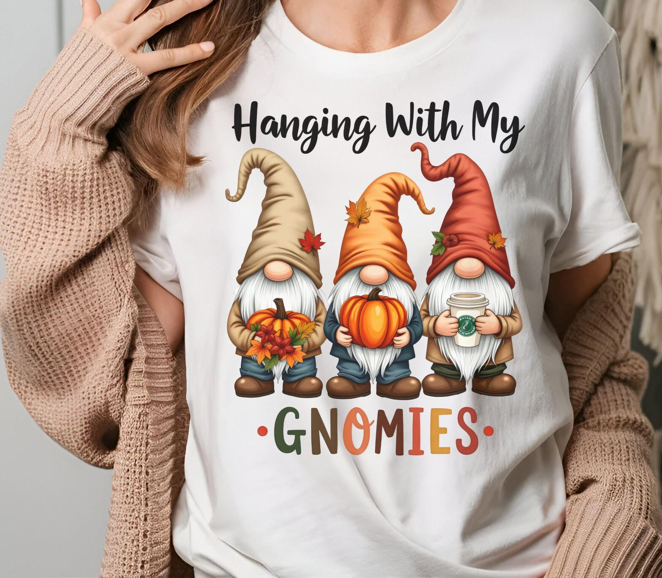 Hanging With My Gnomies Fall PNG, Cute Gnome Sublimation Design, Autumn Gnome Clipart, Thanksgiving T-Shirt Art, Cozy Fall Digital Download