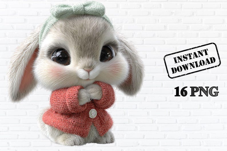 Baby Bunny Clipart PNG Bundle Easter Rabbit PNG Set (instant Download ...