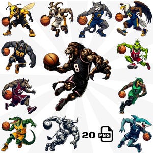 20 Animal Basketball Players PNG Bundle,Animal Mascot Graphics,Digital Download,Animal Basketball Player PNG,Sports Character Clipart