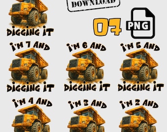 Dump Truck Birthday PNG Bundle, Construction Digging It Sublimation Design (Digital Download)