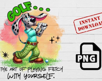 Funny Golf Dog PNG: Doodle Art Sublimation Design (Digital Download)