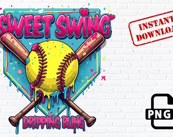 Sweet Swing Softball Drip PNG: Bling Design (Instant Download)