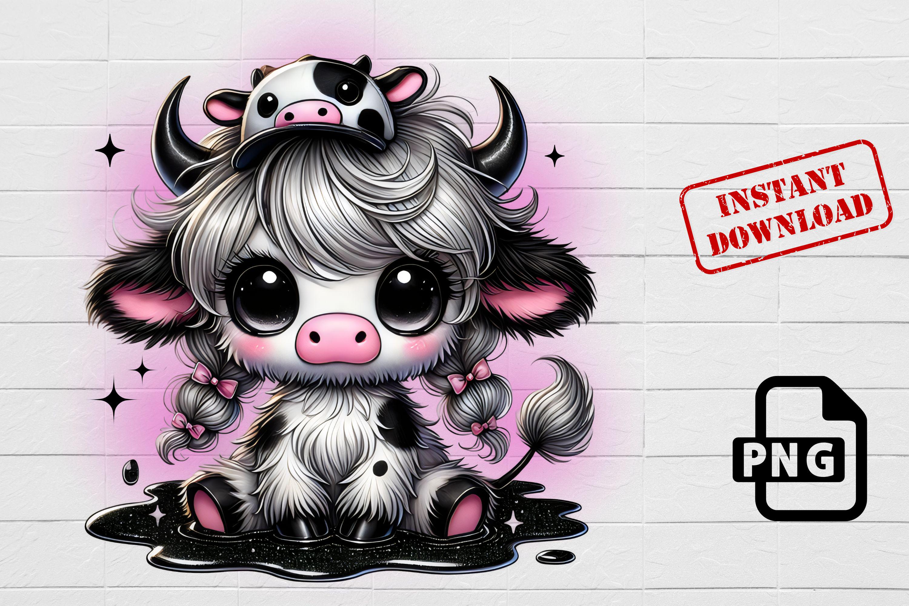 Cute Kawaii Cow PNG,Baby Highland Cow Sublimation,Adorable Farm Animal Clipart,Cow Print ,baby cow clipart,farmhouse clipart,cow lover png