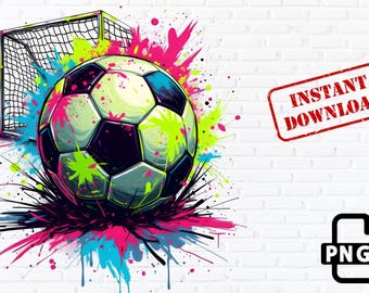 Voetbal met neonspetters, png-bestand: kleurrijke graffitivoetbal (digitale download)