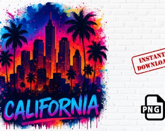 California Graffiti Sunset Skyline PNG: West Coast Digital Art (download digitale)