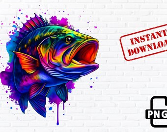 Colorful Fish PNG: Splash Art Sublimation Design (Digital Download)