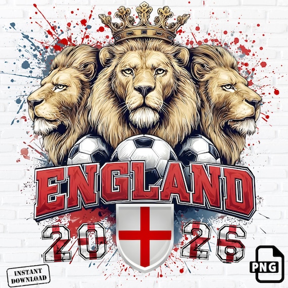 England Football Lion PNG World Cup 2026 Soccer Fan Design (Digital Download)