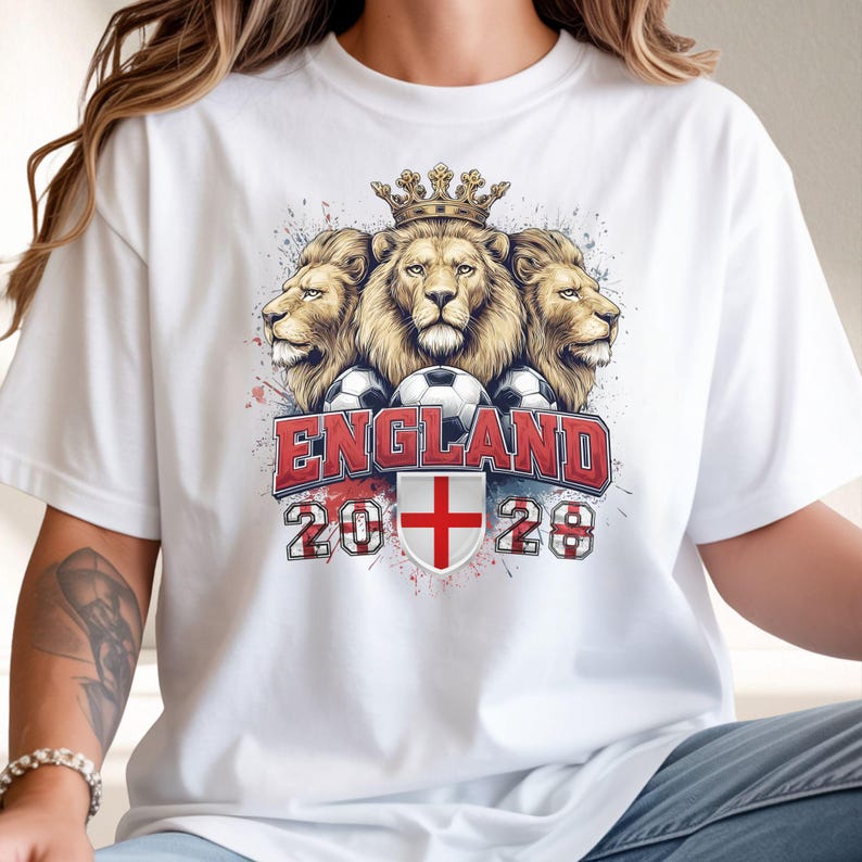 Imagen PNG de la selección inglesa de fútbol, diseño retro grunge con la corona de los Tres Leones (descarga instantánea) imagen 13
