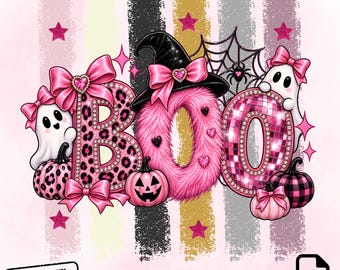 Pink Boo PNG, Glam Leopard Witch Hat Ghost Halloween , Girly Sparkle Clipart (Digital Download)