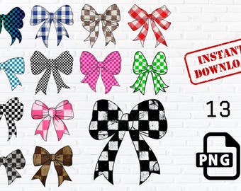 Bundle PNG avec noeud à carreaux : clipart de ruban à carreaux (téléchargement numérique)