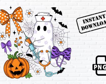 Krankenschwester Geist Halloween PNG - Kürbis Sublimation (Digitaler Download)