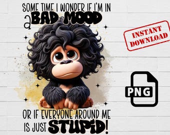 Mürrischer Gorilla PNG: Lustige schlechte Laune Cartoon (Digitaler Download)