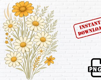 Wildflower Bouquet PNG: Cottagecore Floral Clipart (Digital Download)