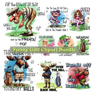 Funny Golf Clipart Bundle, Sarcastic Golfer PNG Designs, Animals Sublimation (Digital Download)