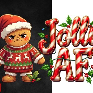 Funny Gingerbread Christmas PNG, Jolly AF Design, Naughty Holiday Sublimation, Cute Grumpy Gingerbread Clipart, Instant Download