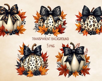 Leopard Pumpkin PNG Bundle, Fall Sublimation Design, Animal Print Pumpkin Clipart, Autumn Decor,Autumn Sublimation Design,coquette bow png