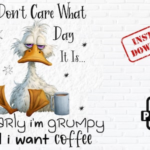 Grumpy Duck Coffee PNG: Sarcastic Animal Art (Digital Download)