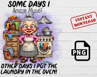 Zabawne pranie babci w piekarniku PNG: Humor kuchenny (pobieranie cyfrowe)