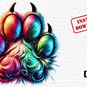 Rainbow Paw Print PNG: Vibrant Dog Lover Clipart (Instant Download)