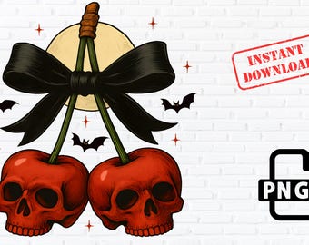 Gothic Cherry Skull PNG Clipart | Halloween Sublimation (Digital Download)