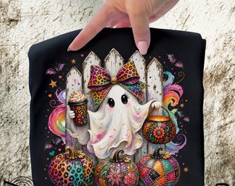 Ghost PNG, Oil Painting Style Halloween Coffee Pumpkin , Leopard Bow Fall Clipart (Digital Download)