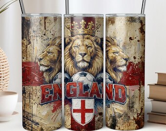 Vaso térmico de 20 oz con diseño del Rey León de Inglaterra, diseño de fútbol (descarga digital).