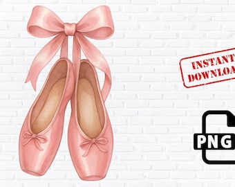 Pink Ballet Shoes PNG Clipart: Ballerina Bow Design (Digital Download)