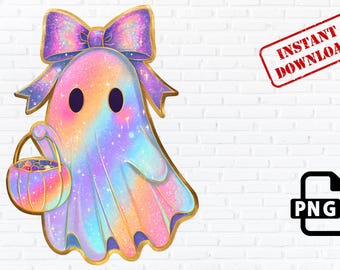 Fantasma pastel PNG, clipart kawaii de Halloween con lazo (descarga instantánea)