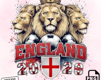 Imagen PNG de la selección inglesa de fútbol, diseño retro grunge con la corona de los Tres Leones (descarga instantánea)