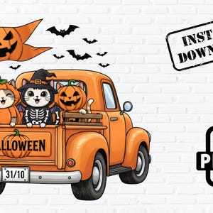 Halloween Cats Truck PNG, herfstsublimatieontwerp (digitale download)