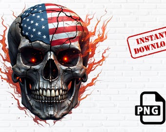 American Flag Skull PNG: Biker Grunge Design (Digital Download)